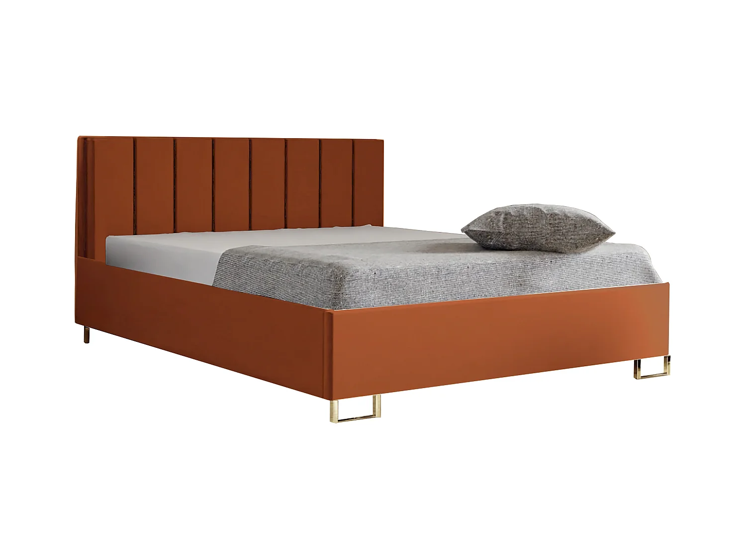 Polsterbed MALIBU, gestoffeerde rugleuning, MONOLITH-stof, opbergbox met gasdrukveer, comfortabele bedhoogte 39 cm, 140x200 cm, Abrikoos