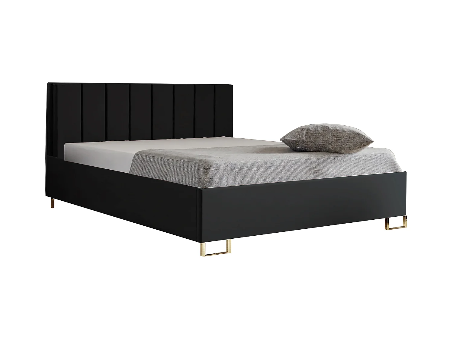 Polsterbed MALIBU, gestoffeerde rugleuning, MONOLITH-stof, opbergbox met gasdrukveer, comfortabele bedhoogte 39 cm, 140x200 cm, Grafiet