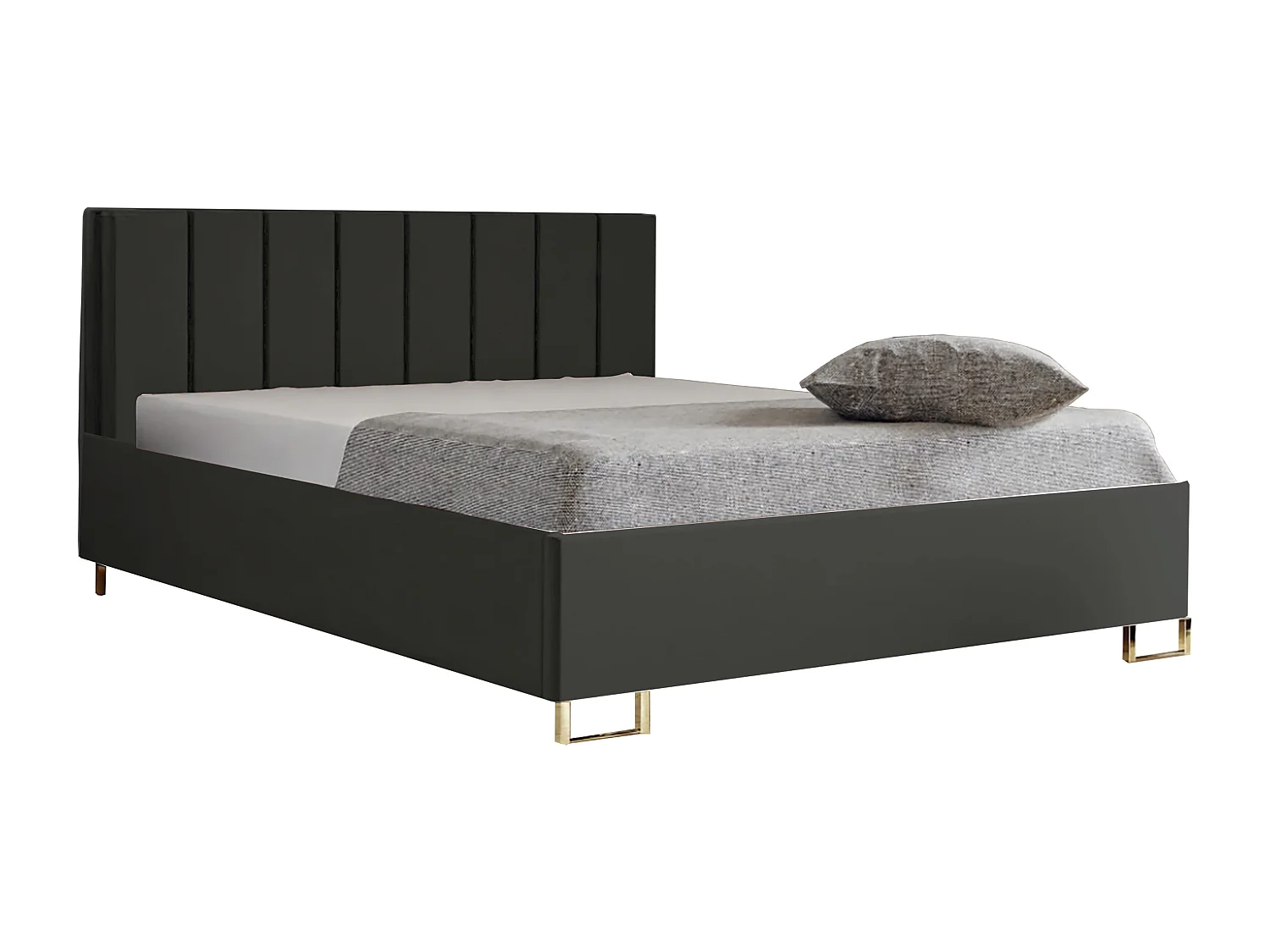 Cama estofada MALIBU, cabeceira acolchoada, tecido MONOLITH premium, baú com pistão a gás, altura confortável 39 cm, 180x200 cm, Antracite