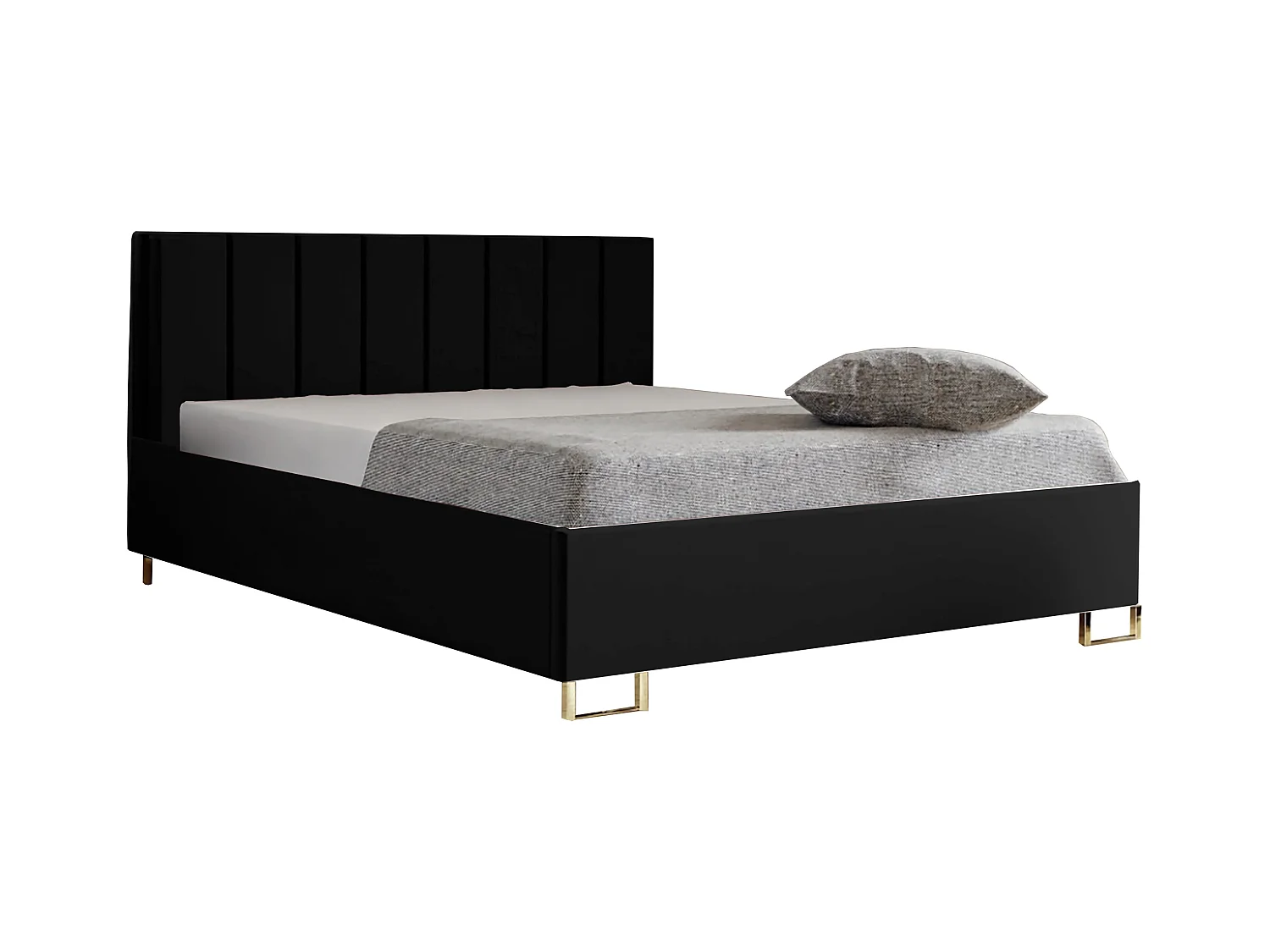 Letto imbottito MALIBU, testiera, rivestimento MONOLITH, box contenitore con pistone a gas, altezza letto 39 cm, 160x200 cm, Nero