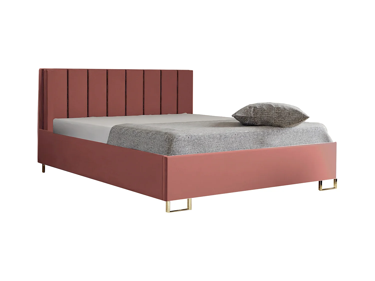 Letto imbottito MALIBU, testiera, rivestimento MONOLITH, box contenitore con pistone a gas, altezza letto 39 cm, 140x200 cm, Rosa