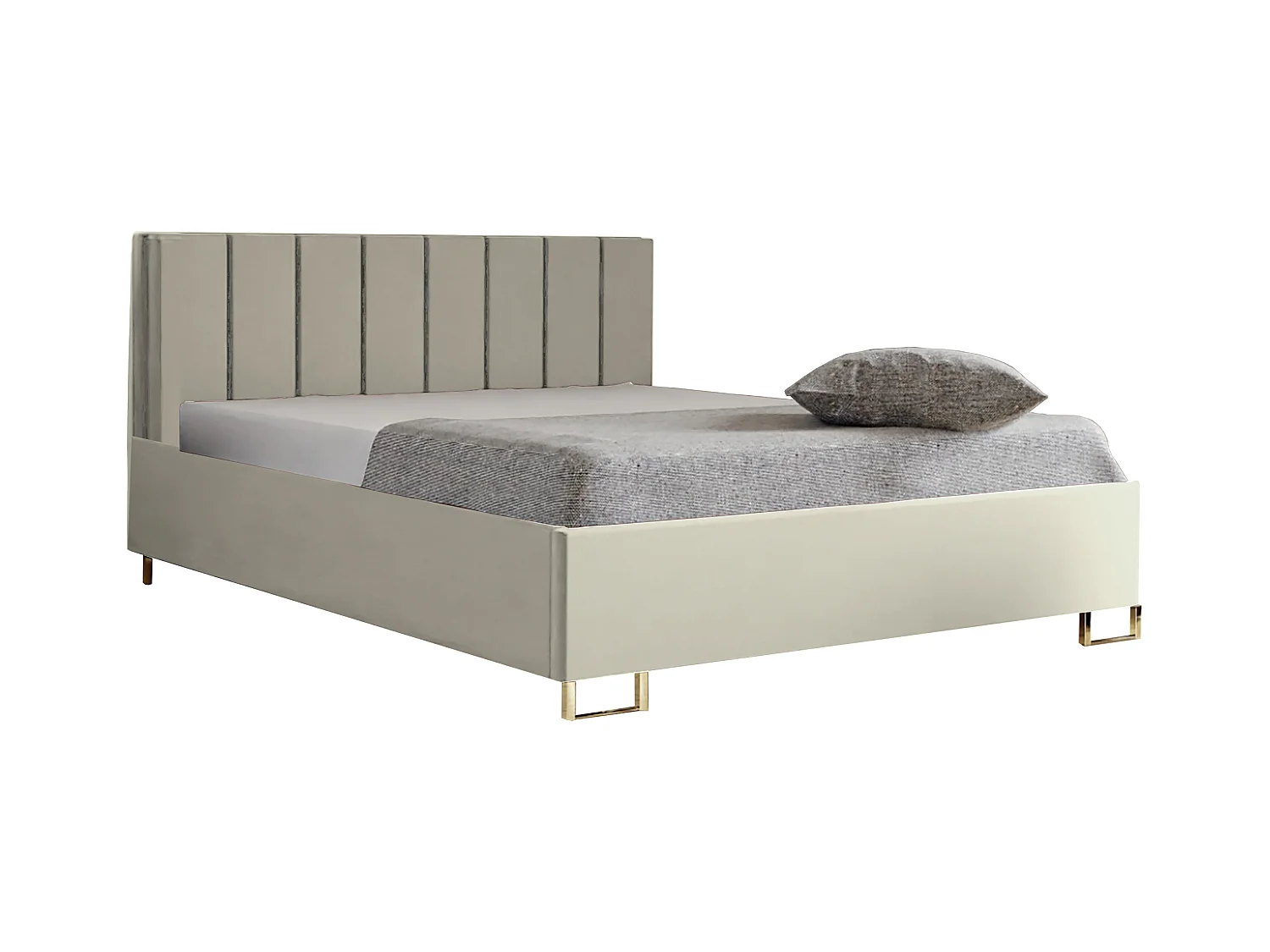 Lit MALIBU, tête de lit rembourrée, revêtement MONOLITH haut de gamme, coffre avec vérins à gaz, hauteur confort 39 cm, 160x200 cm, Frêne