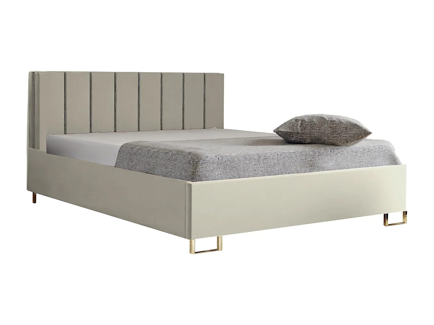 Lit MALIBU, tête de lit rembourrée, revêtement MONOLITH haut de gamme, coffre avec vérins à gaz, hauteur confort 39 cm, 160x200 cm, Frêne