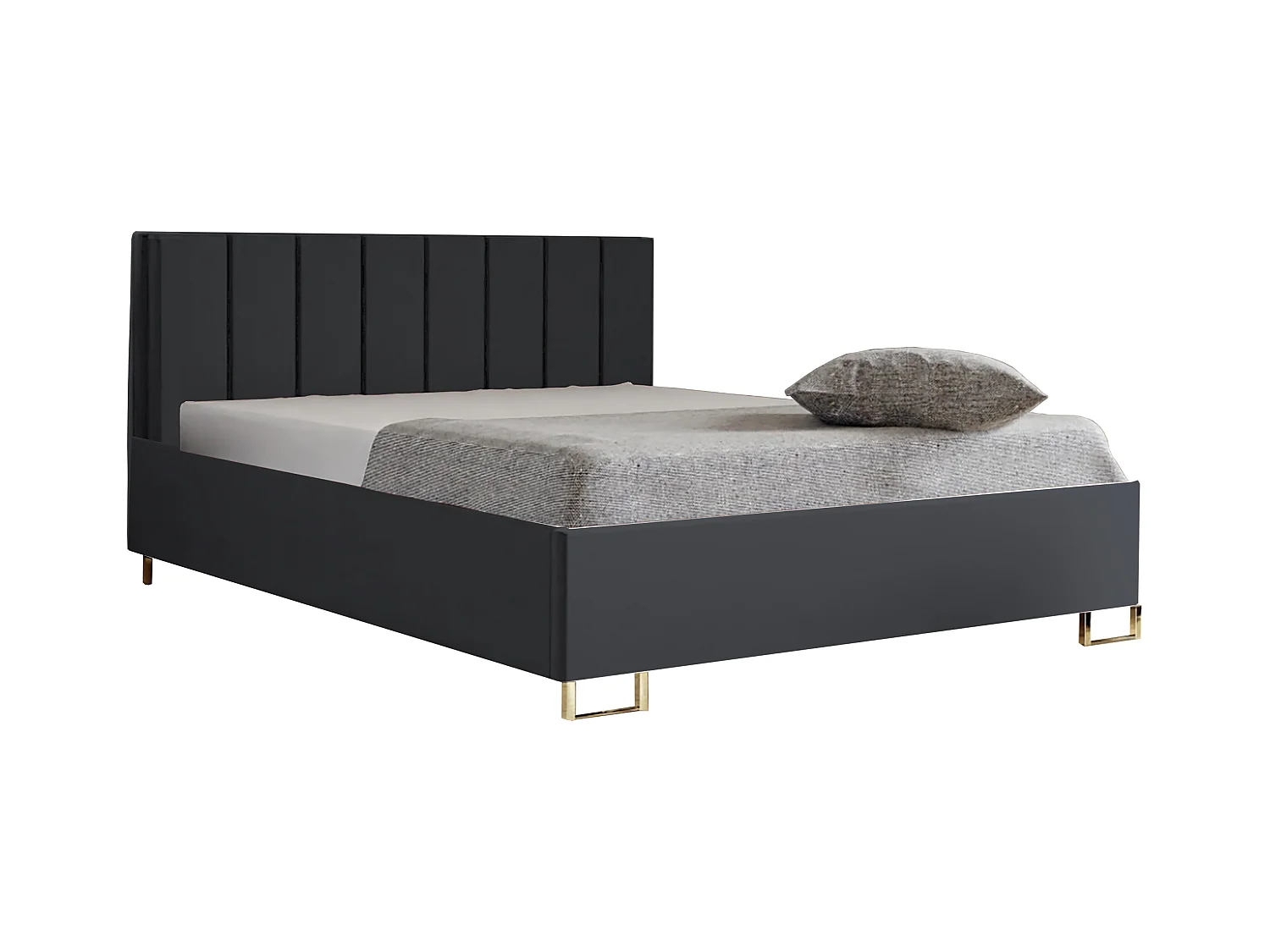 Letto imbottito MALIBU, testiera, rivestimento MONOLITH, box contenitore con pistone a gas, altezza letto 39 cm, 160x200 cm, Antracite