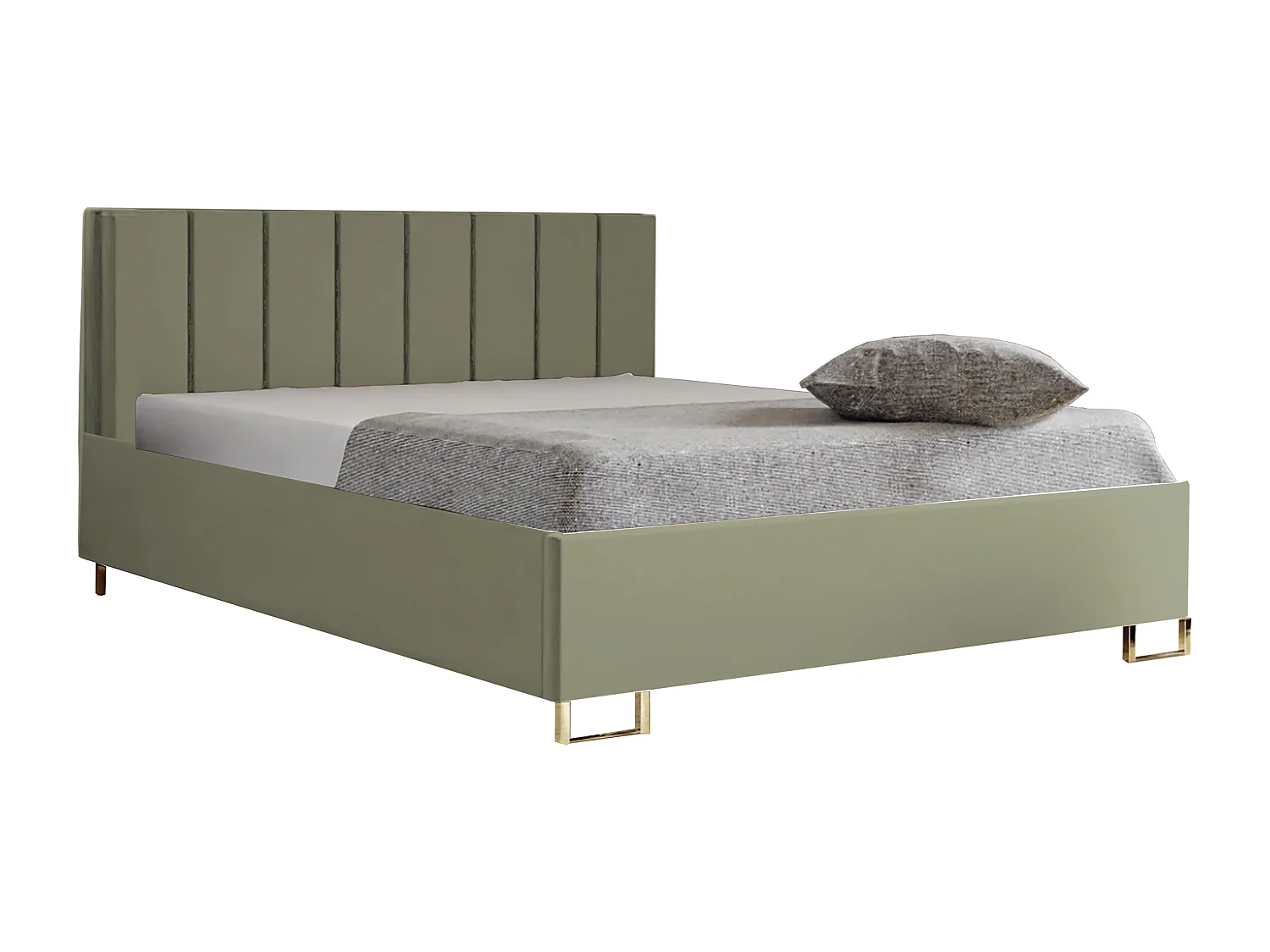 Letto imbottito MALIBU, testiera, rivestimento MONOLITH, box contenitore con pistone a gas, altezza letto 39 cm, 140x200 cm, Verde lime