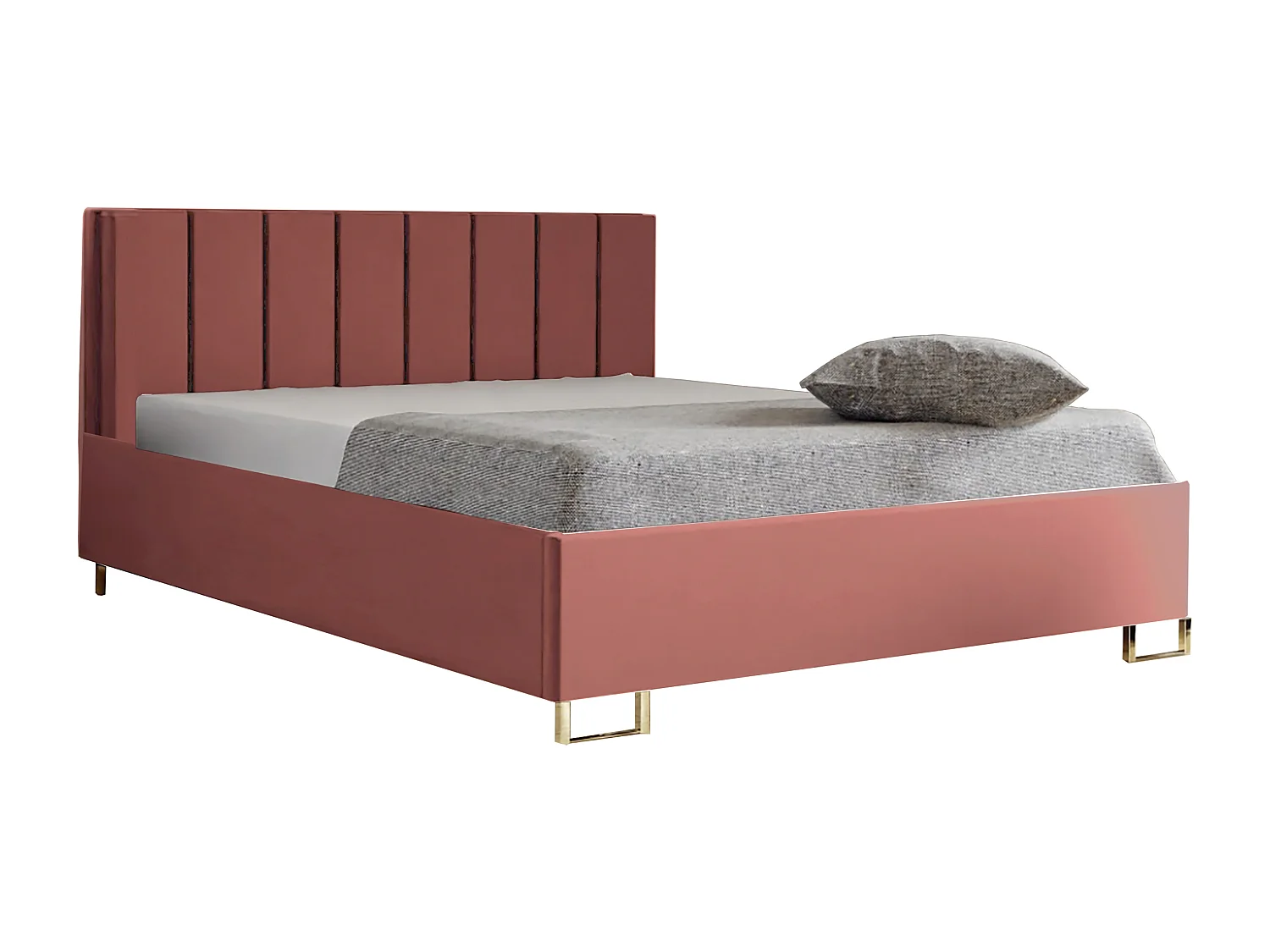 Cama estofada MALIBU, cabeceira acolchoada, tecido MONOLITH premium, baú com pistão a gás, altura confortável 39 cm, 180x200 cm, Cor-de-rosa