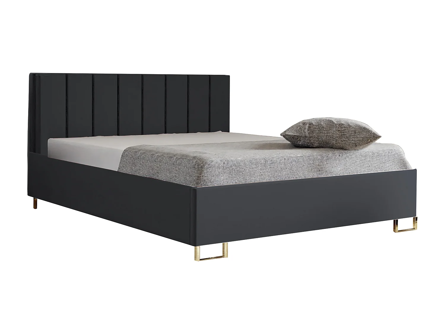 Cama estofada MALIBU, cabeceira acolchoada, tecido MONOLITH premium, baú com pistão a gás, altura confortável 39 cm, 180x200 cm, Antracite