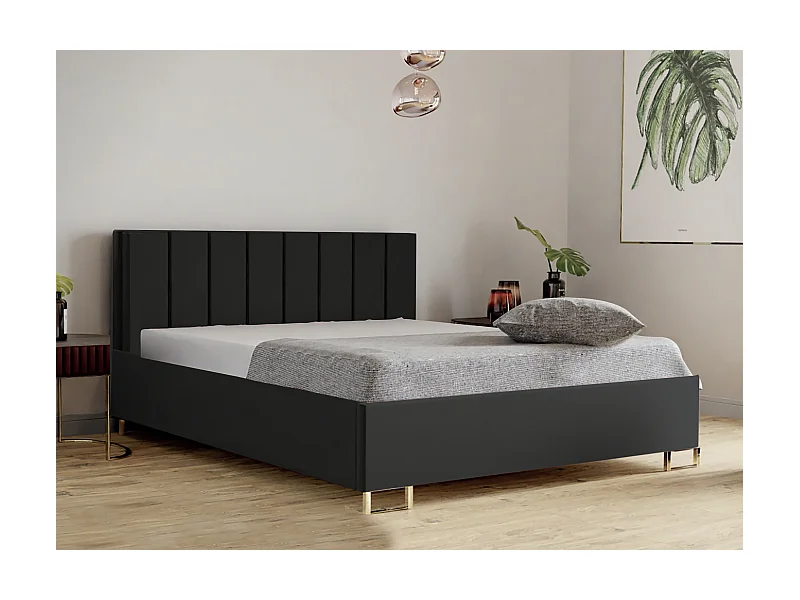Cama tapizada MALIBU, cabecero acolchado, tapizado MONOLITH, caja con resorte de gas, altura cómoda 39 cm, 160x200 cm, Grafito
