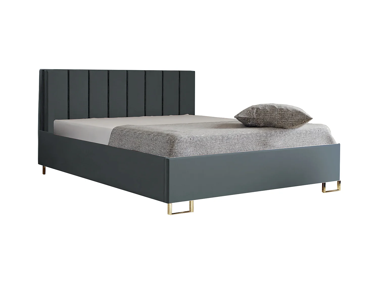 Letto imbottito MALIBU, testiera, rivestimento MONOLITH, box contenitore con pistone a gas, altezza letto 39 cm, 200x200 cm, Grigio