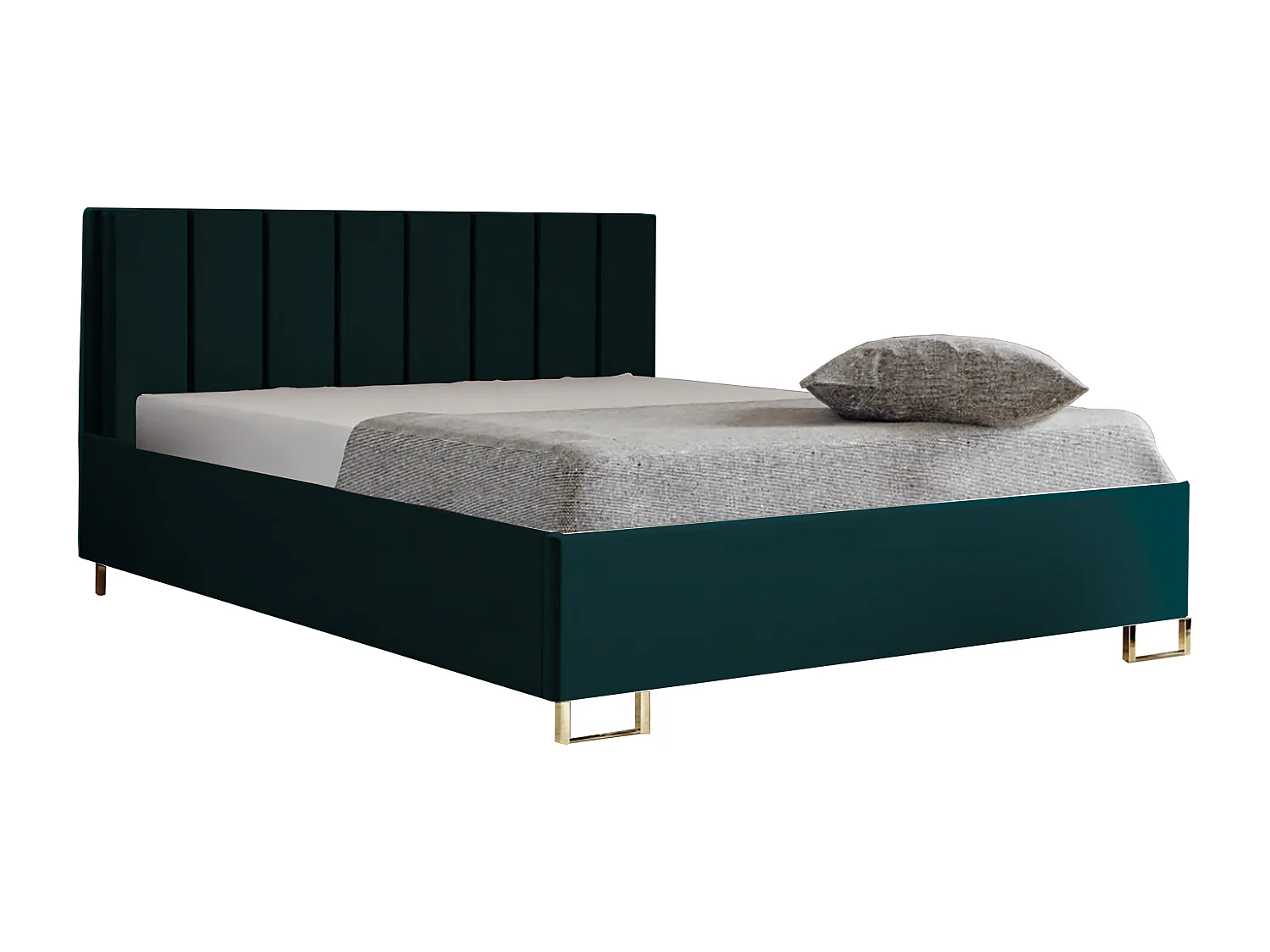Cama estofada MALIBU, cabeceira acolchoada, tecido MONOLITH premium, baú com pistão a gás, altura confortável 39 cm, 140x200 cm, Verde