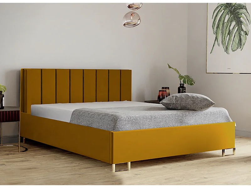 Polsterbed MALIBU, gestoffeerde rugleuning, MONOLITH-stof, opbergbox met gasdrukveer, comfortabele bedhoogte 39 cm, 120x200 cm, Oranje