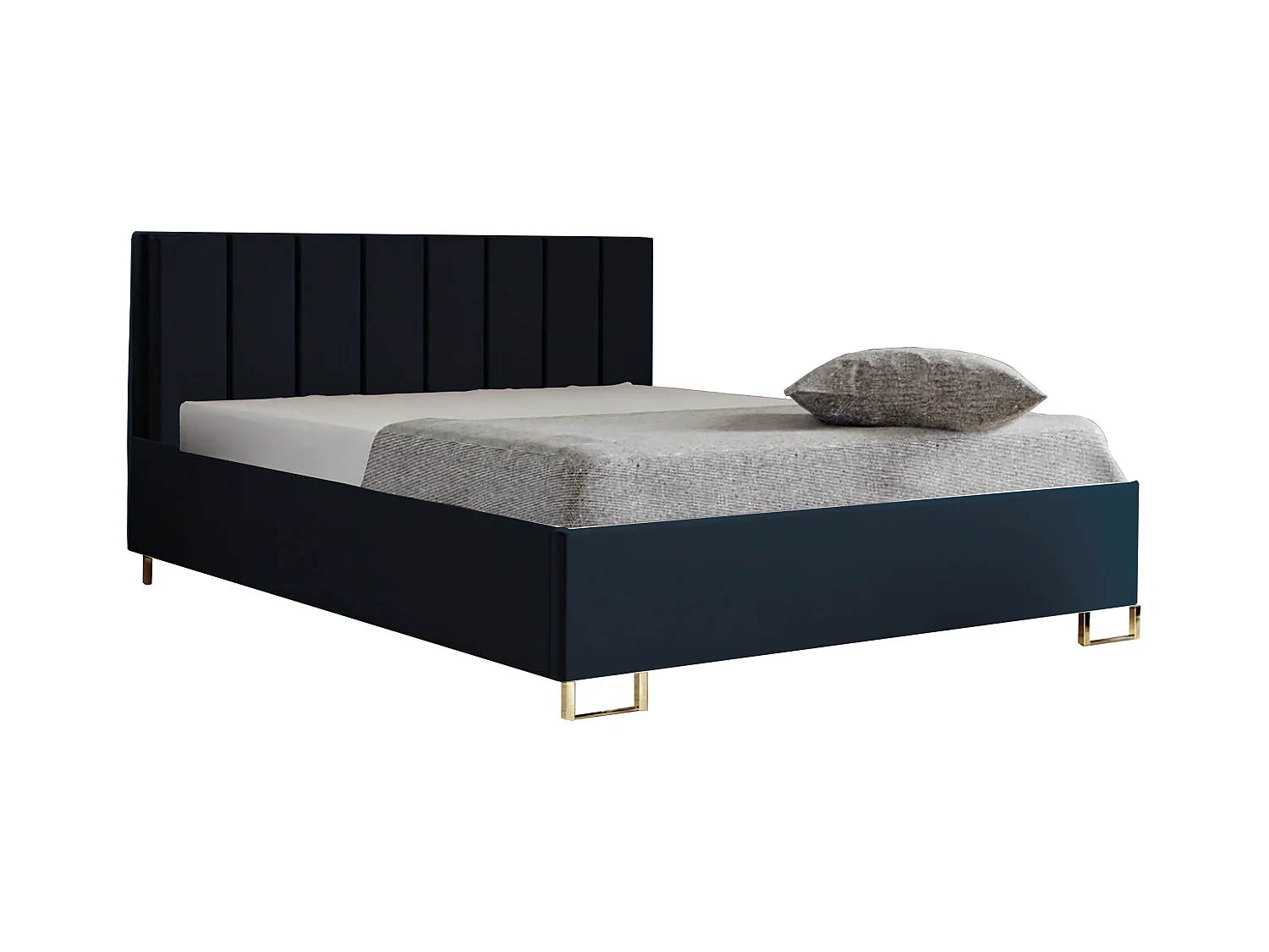 Cama estofada MALIBU, cabeceira acolchoada, tecido MONOLITH premium, baú com pistão a gás, altura confortável 39 cm, 140x200 cm, Azul escuro