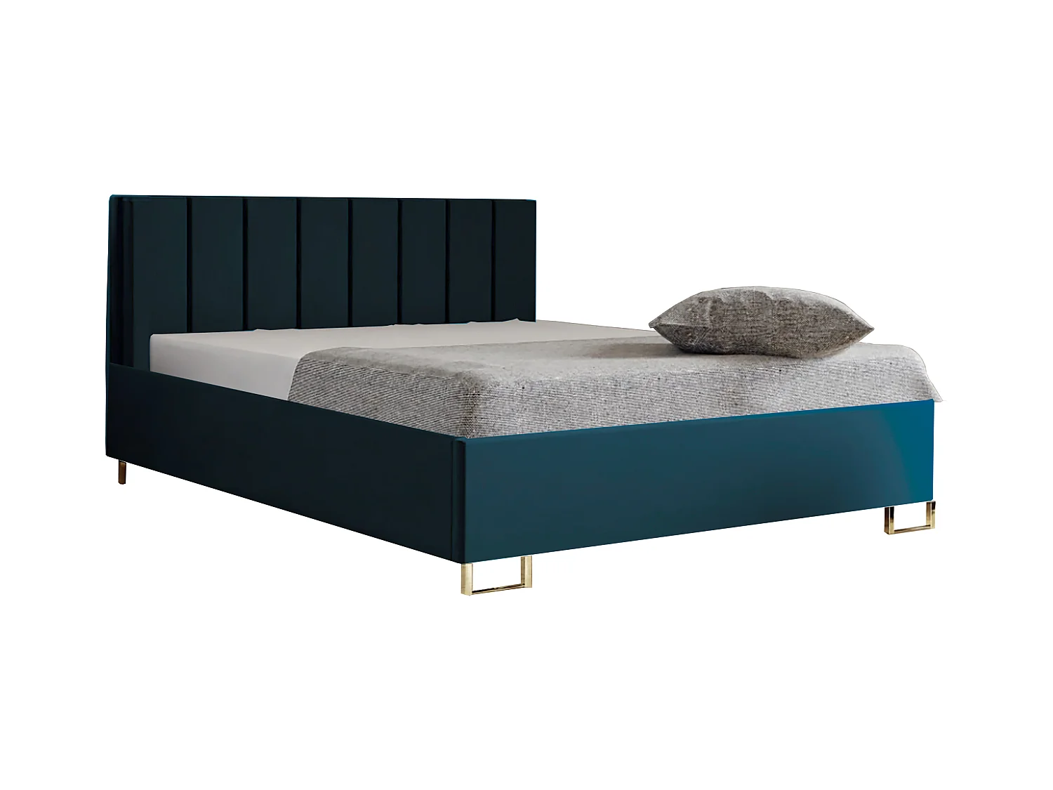 Letto imbottito MALIBU, testiera, rivestimento MONOLITH, box contenitore con pistone a gas, altezza letto 39 cm, 140x200 cm, Blu