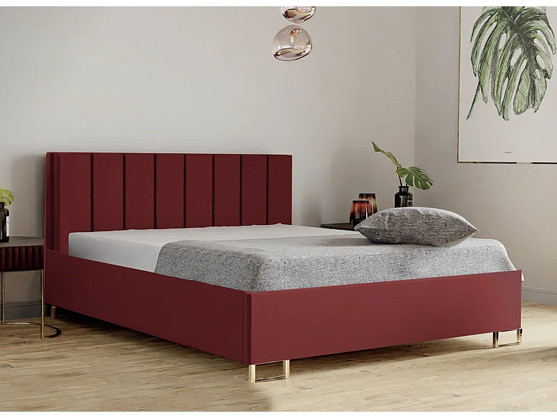 Letto imbottito MALIBU, testiera, rivestimento MONOLITH, box contenitore con pistone a gas, altezza letto 39 cm, 120x200 cm, Maroon