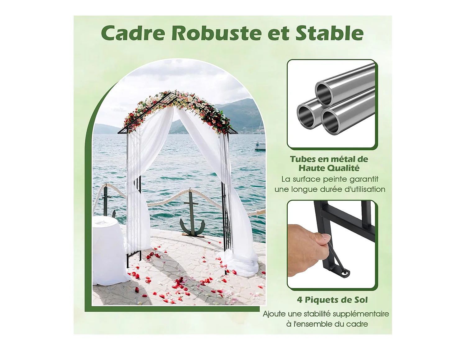 Arche de Jardin Moderne en Métal pour Plantes Grimpantes, Treillis de Jardin Extérieur avec Toit Élégant, Arche Décorative pour Mariage, Fête, 140 x 40 x 223 cm