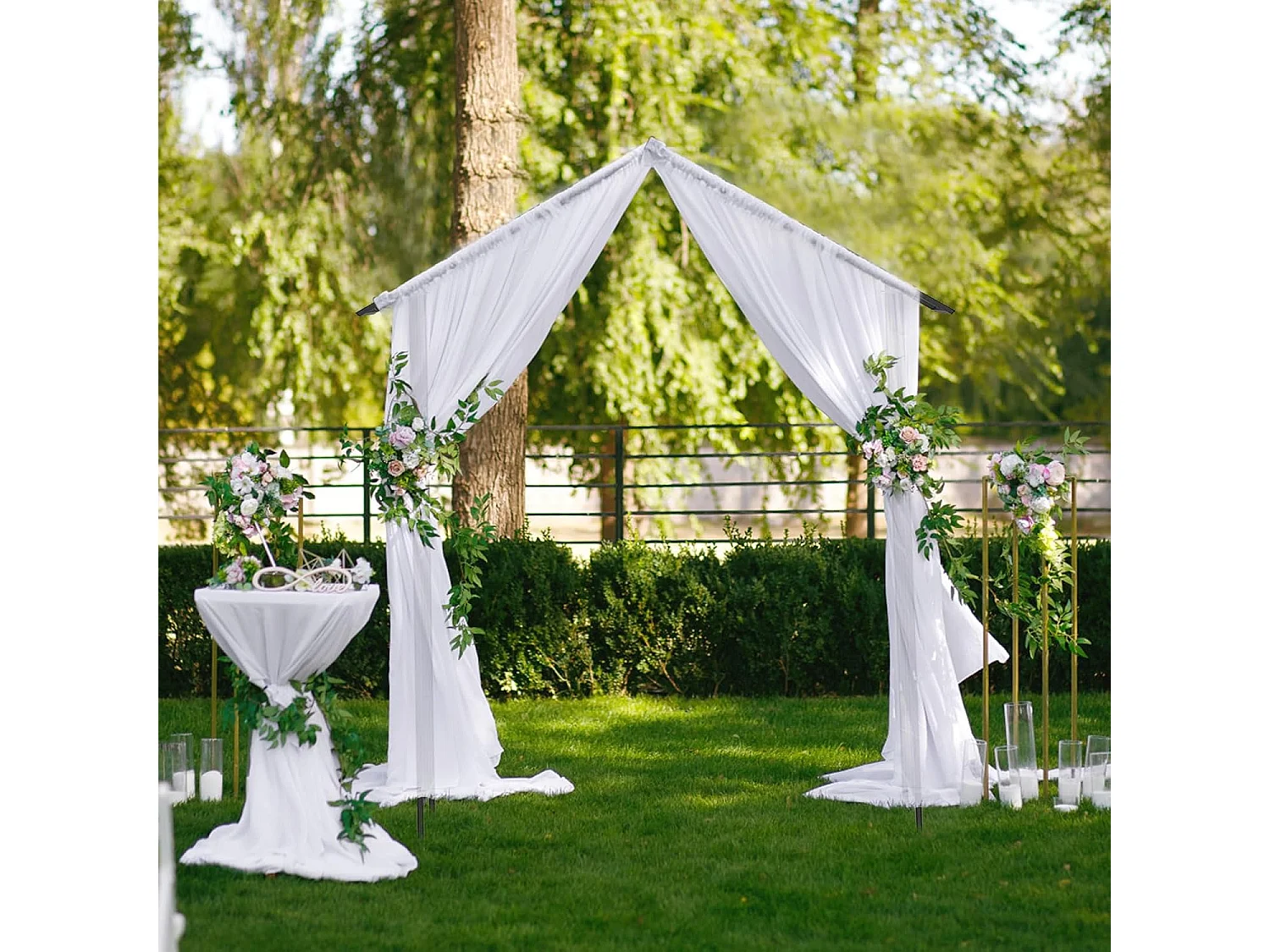 Arche de Jardin Moderne en Métal pour Plantes Grimpantes, Treillis de Jardin Extérieur avec Toit Élégant, Arche Décorative pour Mariage, Fête, 140 x 40 x 223 cm