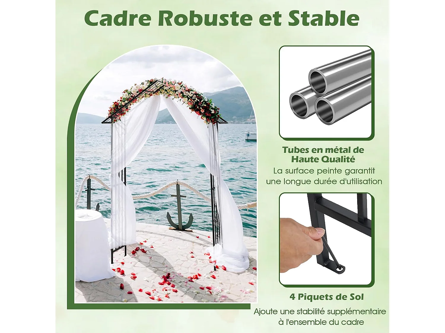 Arche de Jardin Moderne en Métal pour Plantes Grimpantes, Treillis de Jardin Extérieur avec Toit Élégant, Arche Décorative pour Mariage, Fête, 140 x 40 x 223 cm