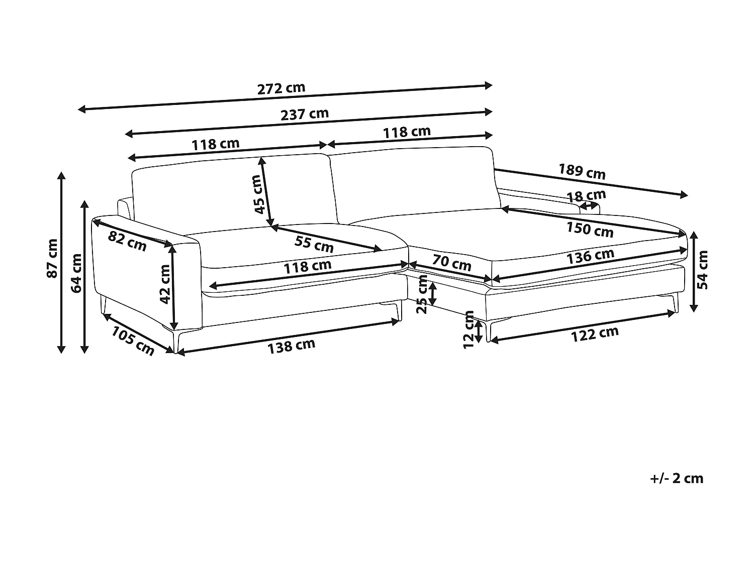 Sofa Stoff braun linksseitig für 3 Personen L-Form modern Maloy