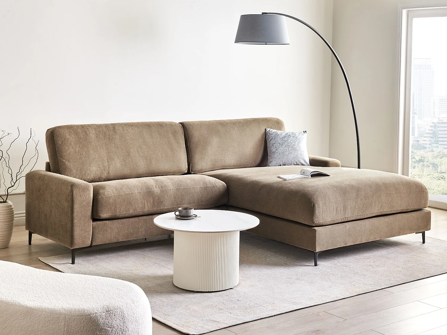 Sofa Stoff braun linksseitig für 3 Personen L-Form modern Maloy