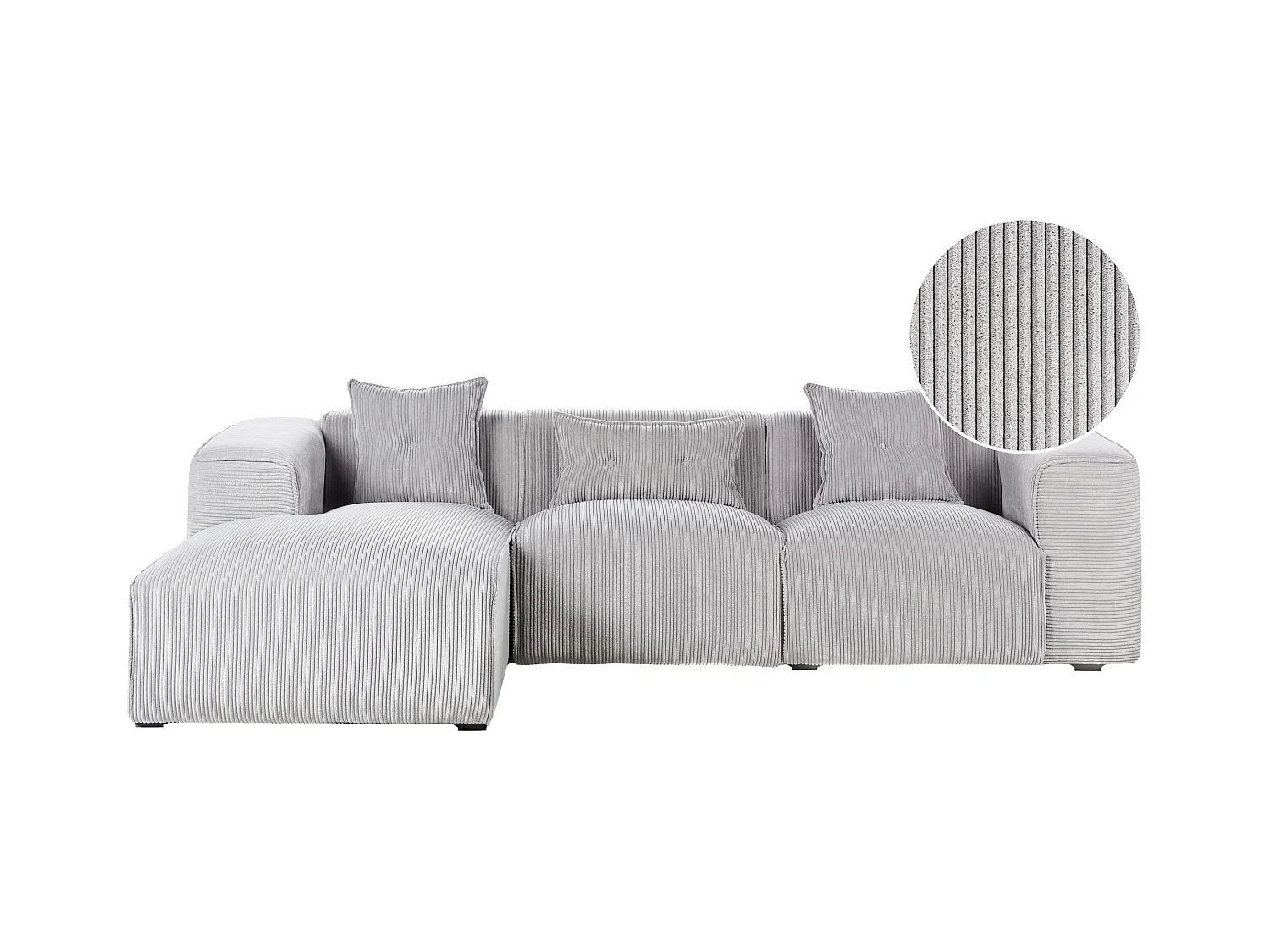 Ecksofa DOLVA Cord Hellgrau 3-Sitzer rechtsseitig