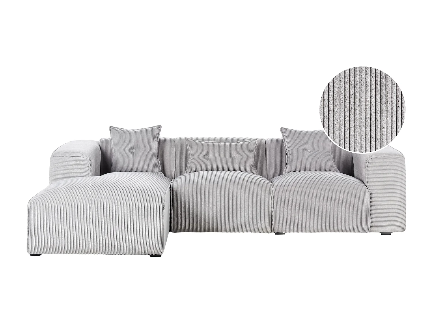 Canapé d'angle DOLVA Velours côtelé Gris clair 3 places Côté droit
