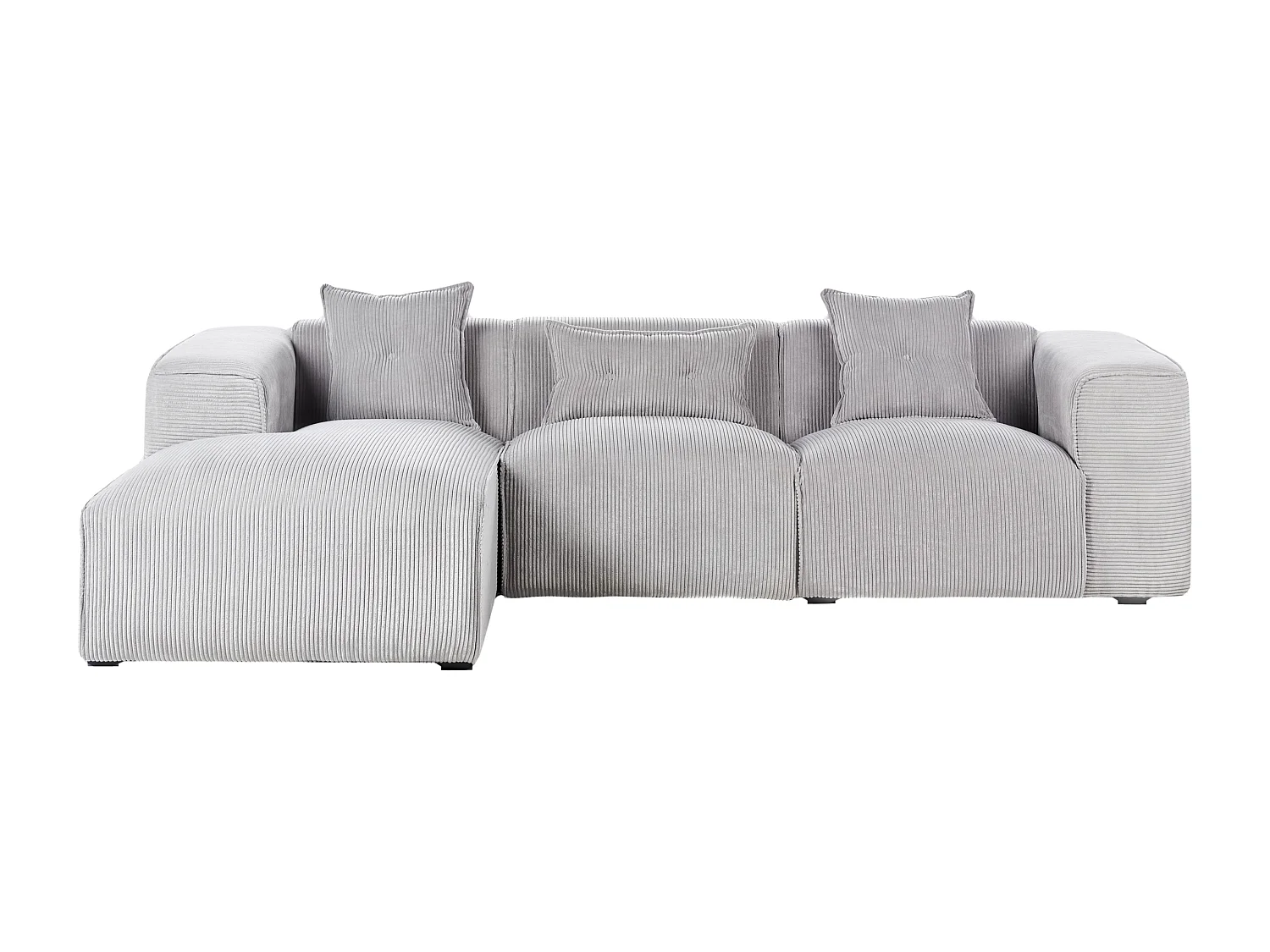 Canapé d'angle DOLVA Velours côtelé Gris clair 3 places Côté droit
