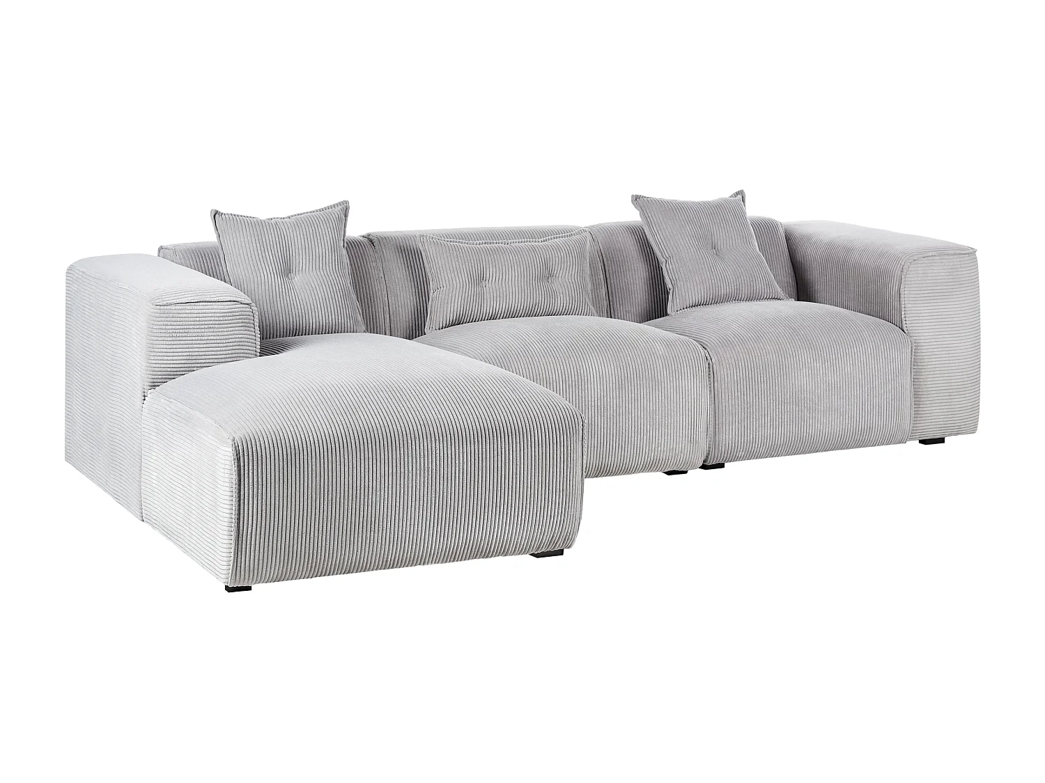 Canapé d'angle DOLVA Velours côtelé Gris clair 3 places Côté droit