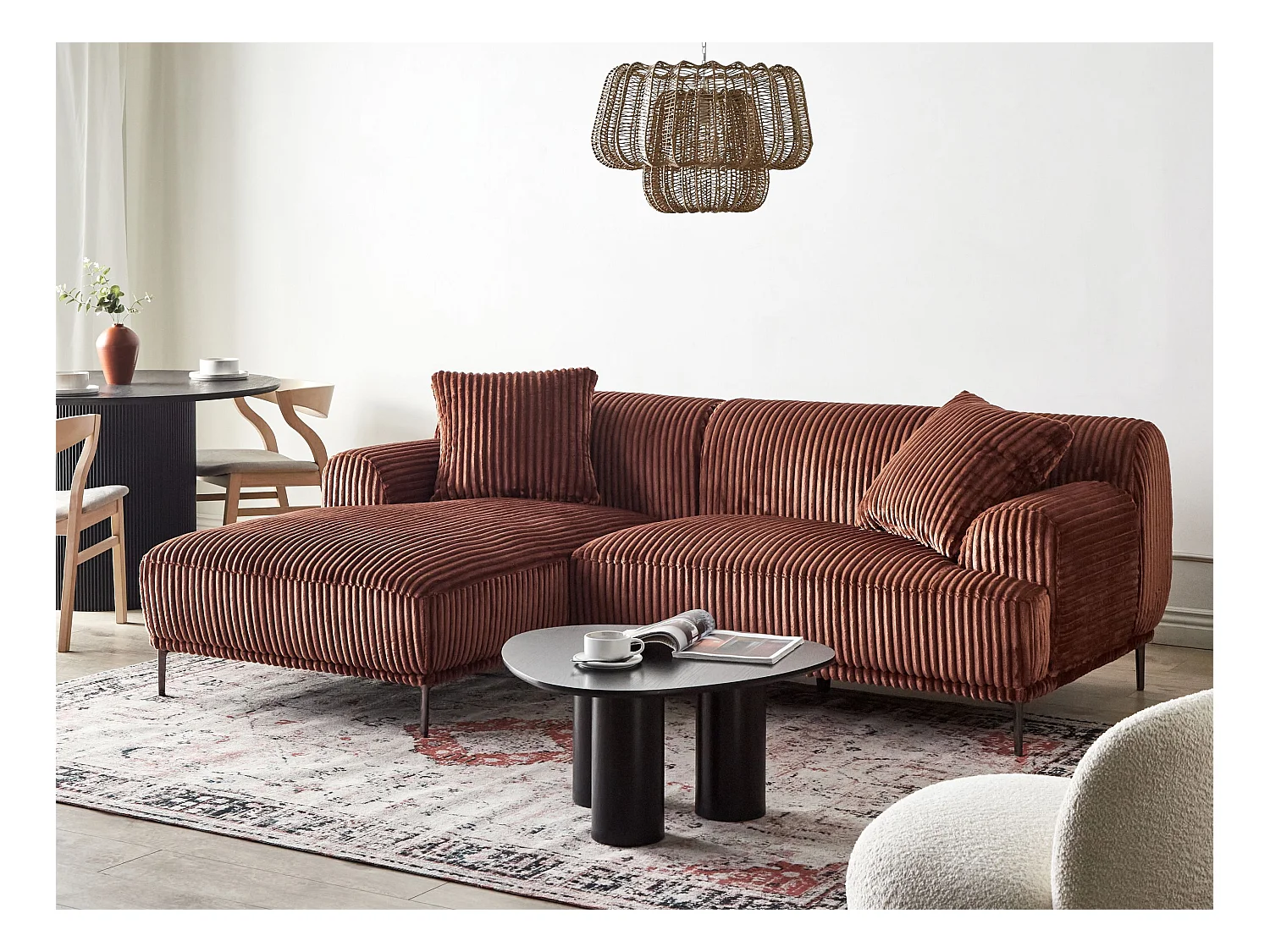 Canapé d'Angle à gauche en Velours Côtelé 3 Places Marron Stenum