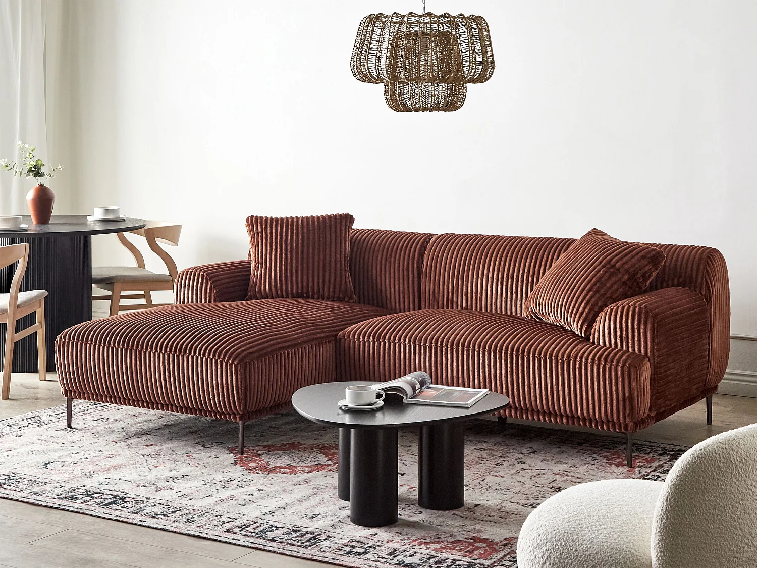 Ecksofa STENUM Cord Braun rechtsseitig