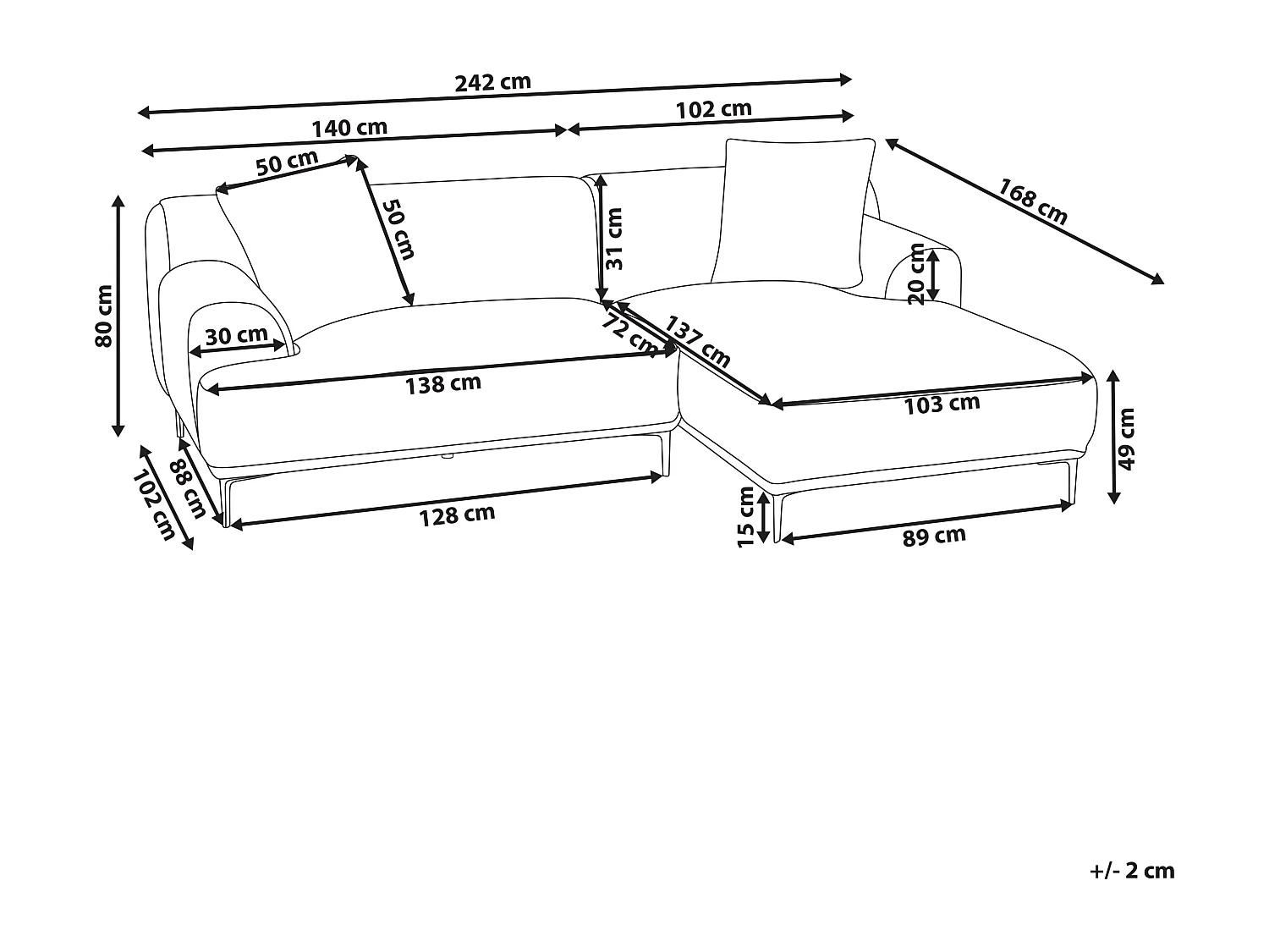 Ecksofa STENUM Cord Braun rechtsseitig