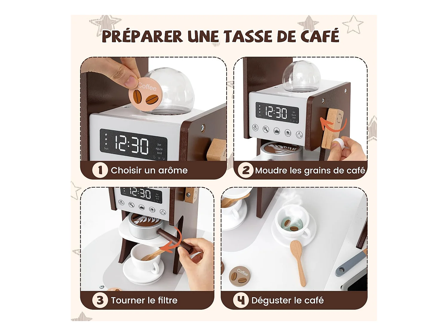 Cuisine Enfants en Bois avec 18 Accessoires, Cuisine d’Angle Enfants avec Micro-Ondes & Étagères, Lumières et Sons, Jouet d’Imitation pour 3 Ans+ (Marron)