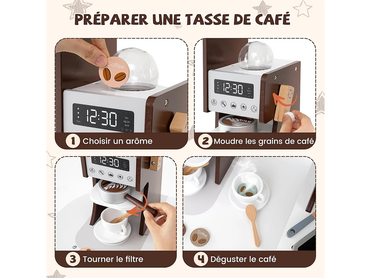 Cuisine Enfants en Bois avec 18 Accessoires, Cuisine d’Angle Enfants avec Micro-Ondes & Étagères, Lumières et Sons, Jouet d’Imitation pour 3 Ans+ (Marron)