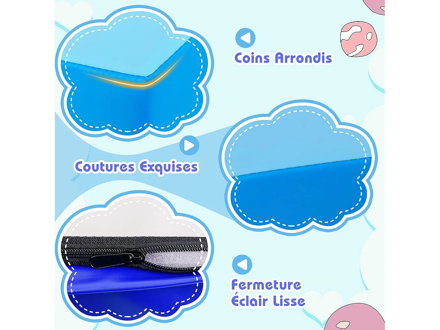 6 PCS Parcours Motricité Bébé en Mousse EPE, Module Motricité avec Fermeture Clair, Jouets Éducatifs pour Enfants, avec Housse en PU (Bleu+Gris)