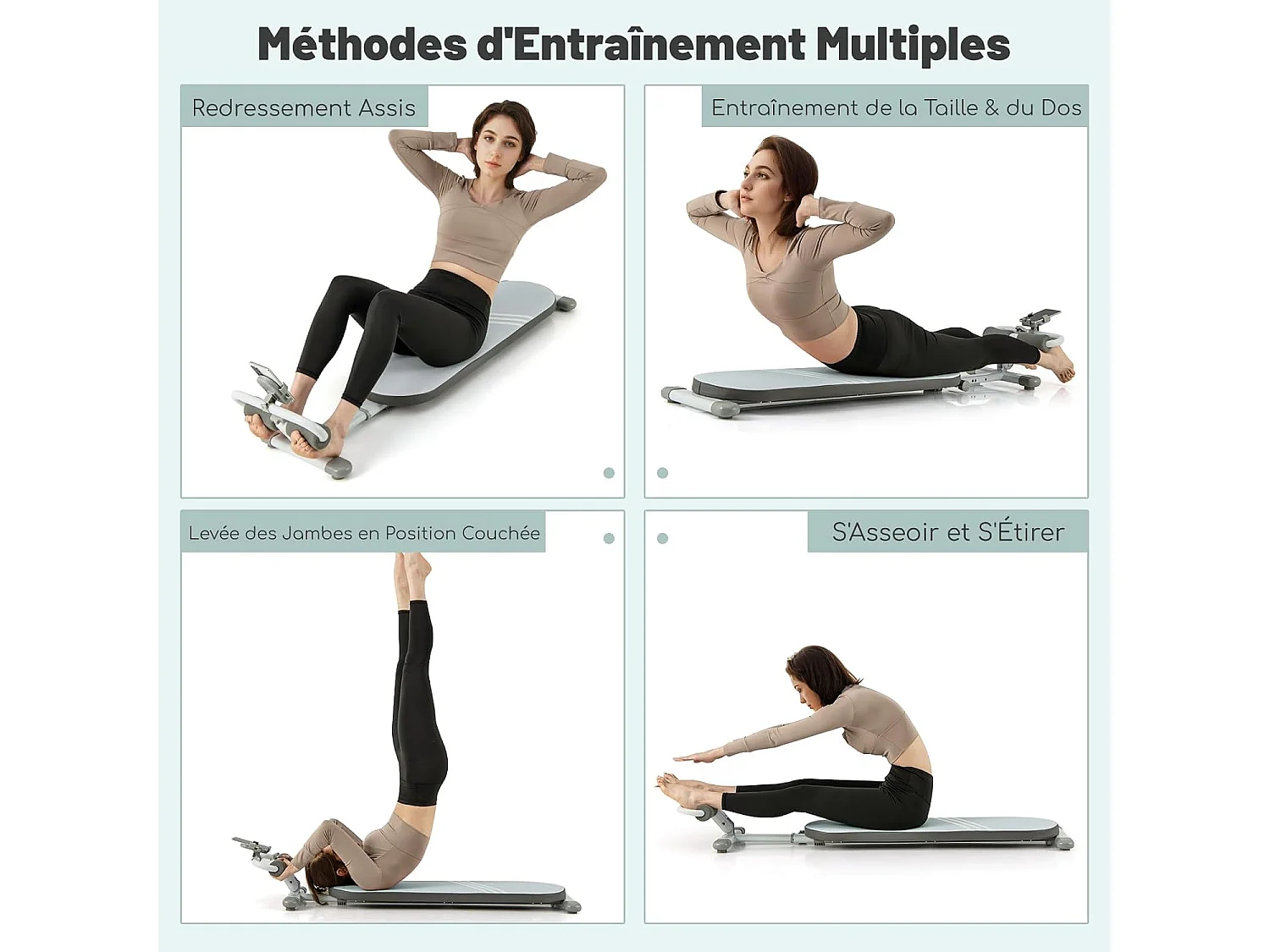Banc de Musculation Multifonction avec 3 Angles et Longueur Réglable, Banc de Redressement Assis Pliable Charge 150KG, Plateforme d'Entraînement (Bleu)