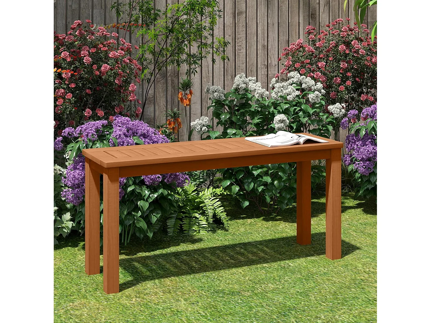 Banc de Jardin en Bois 2 Places, Siège à Lattes, Banc Exterieur Jardin, Finition à l'huile de Teck, pour Jardin Porche Entrée, 100 x 30 x 47 cm, Charge 150 kg