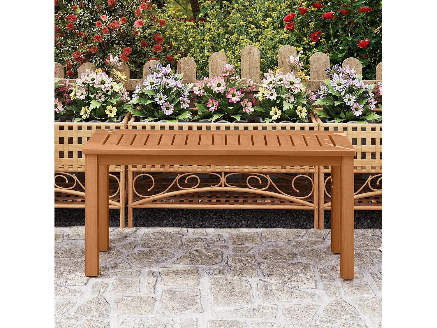 Banc de Jardin en Bois 2 Places, Siège à Lattes, Banc Exterieur Jardin, Finition à l'huile de Teck, pour Jardin Porche Entrée, 100 x 30 x 47 cm, Charge 150 kg