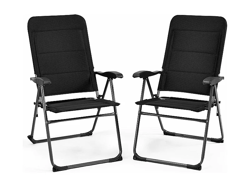 Chaise Pliante Exterieur Lot de 2, Fauteuil de Jardin Exterieur avec Accoudoirs, Dossier Haut Réglable à 7 Positions, Chaise de Jardin Pliante en Tissu Oxford, Noir