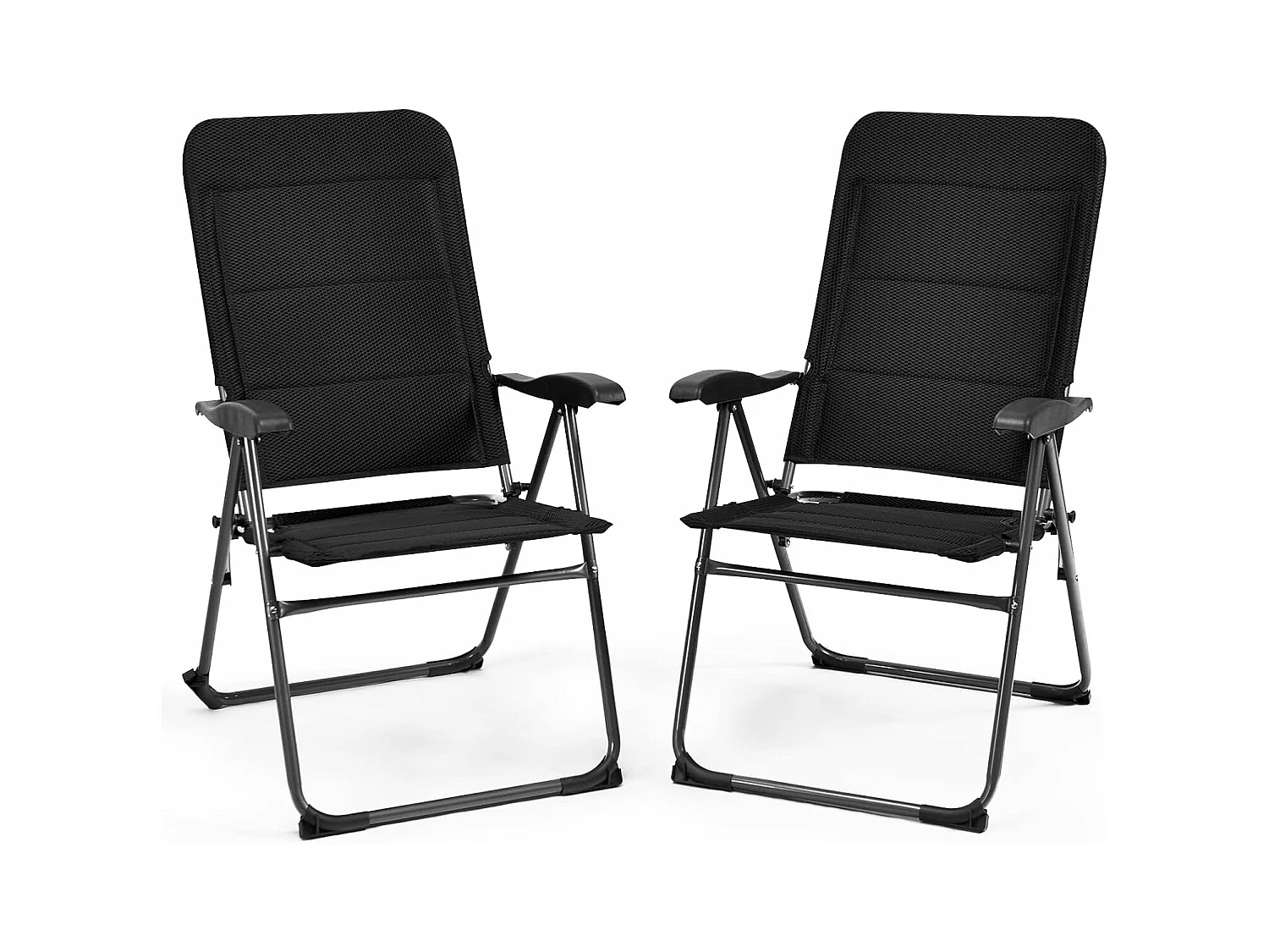 Chaise Pliante Exterieur Lot de 2, Fauteuil de Jardin Exterieur avec Accoudoirs, Dossier Haut Réglable à 7 Positions, Chaise de Jardin Pliante en Tissu Oxford, Noir
