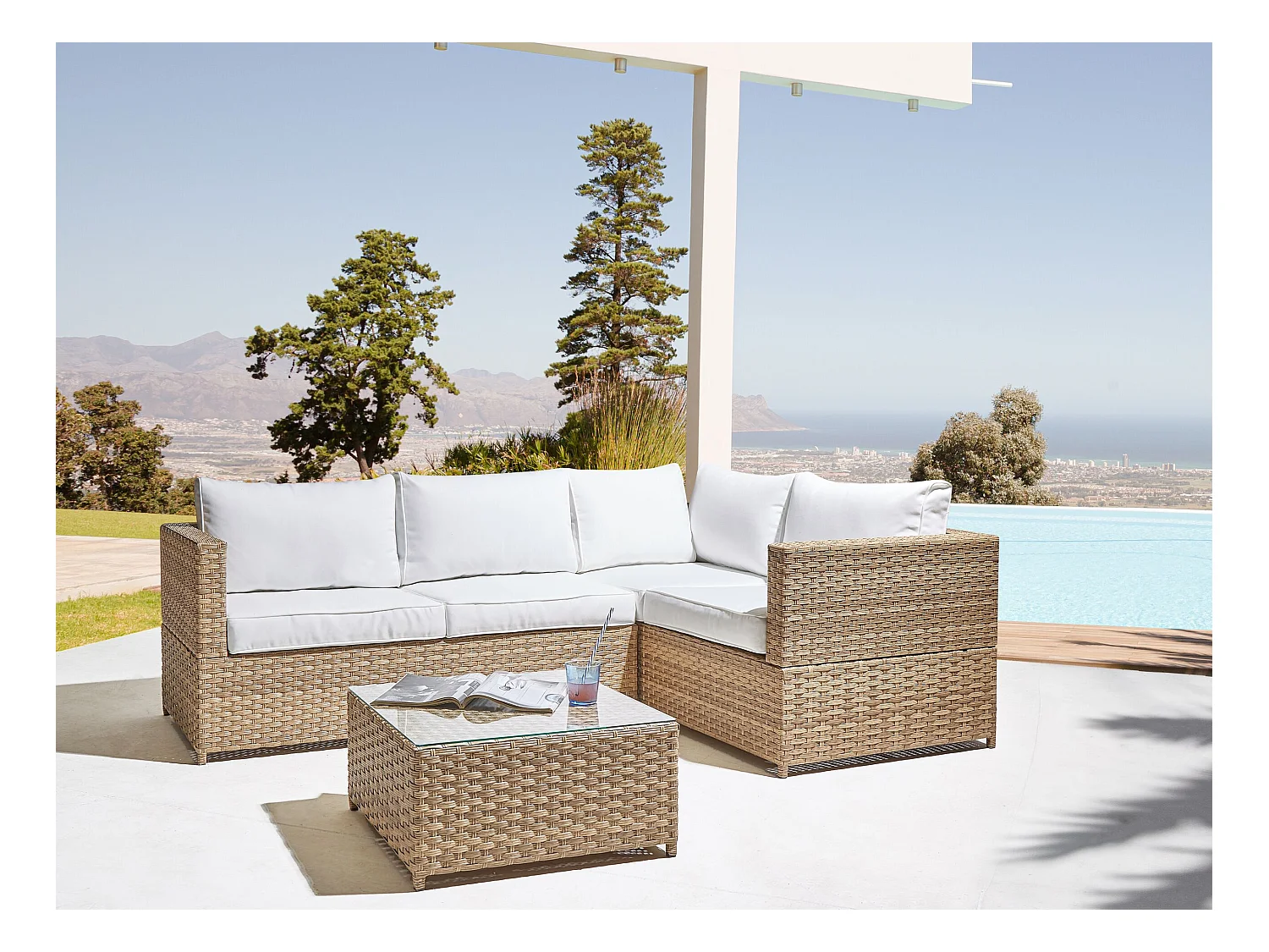 Tuin hoekloungeset met tafel 4-zitter AVOLA Linkerzijde Gebroken wit