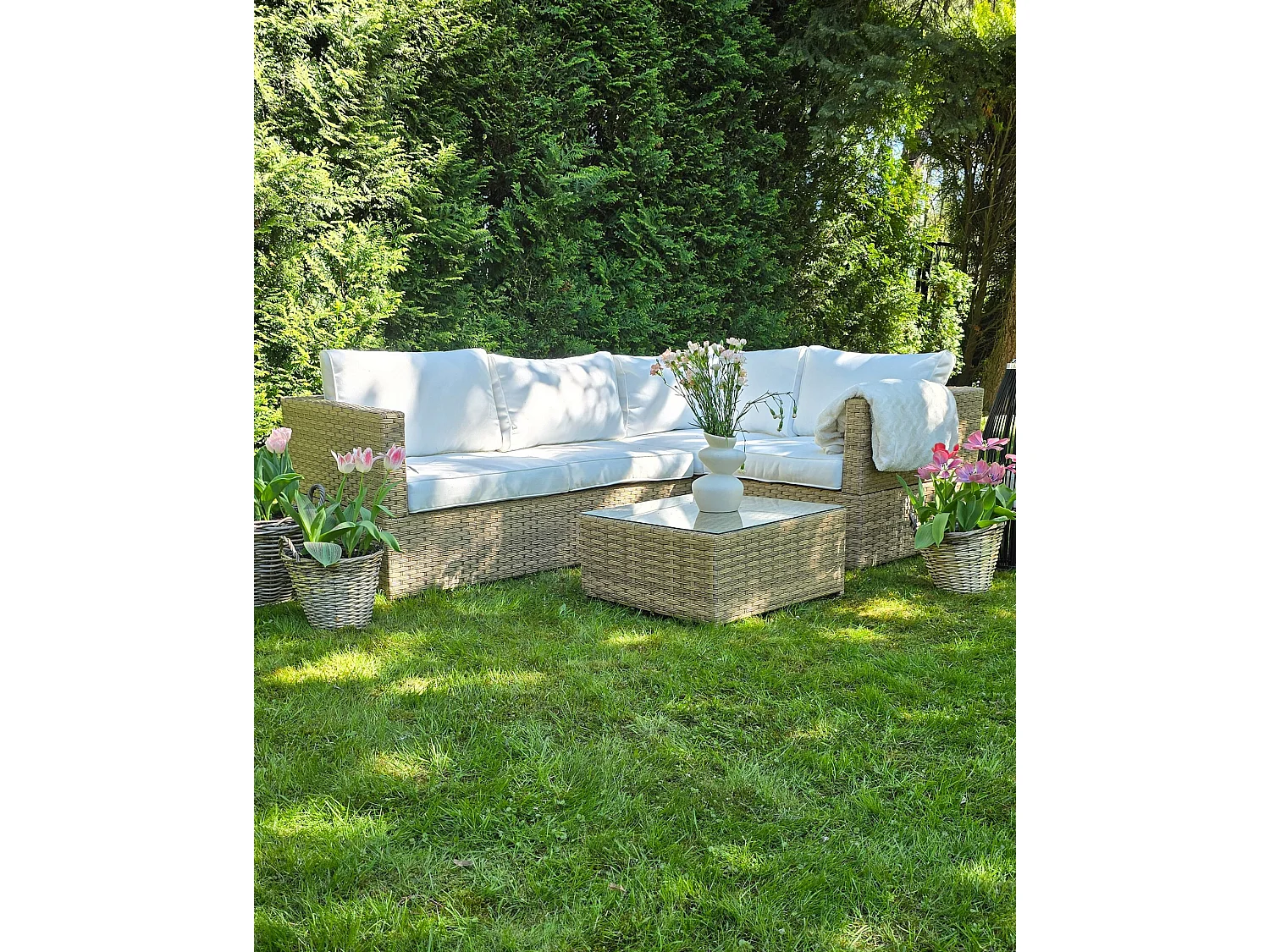 Ensemble de canapés d'angle de jardin 4 places AVOLA Côté gauche Blanc cassé