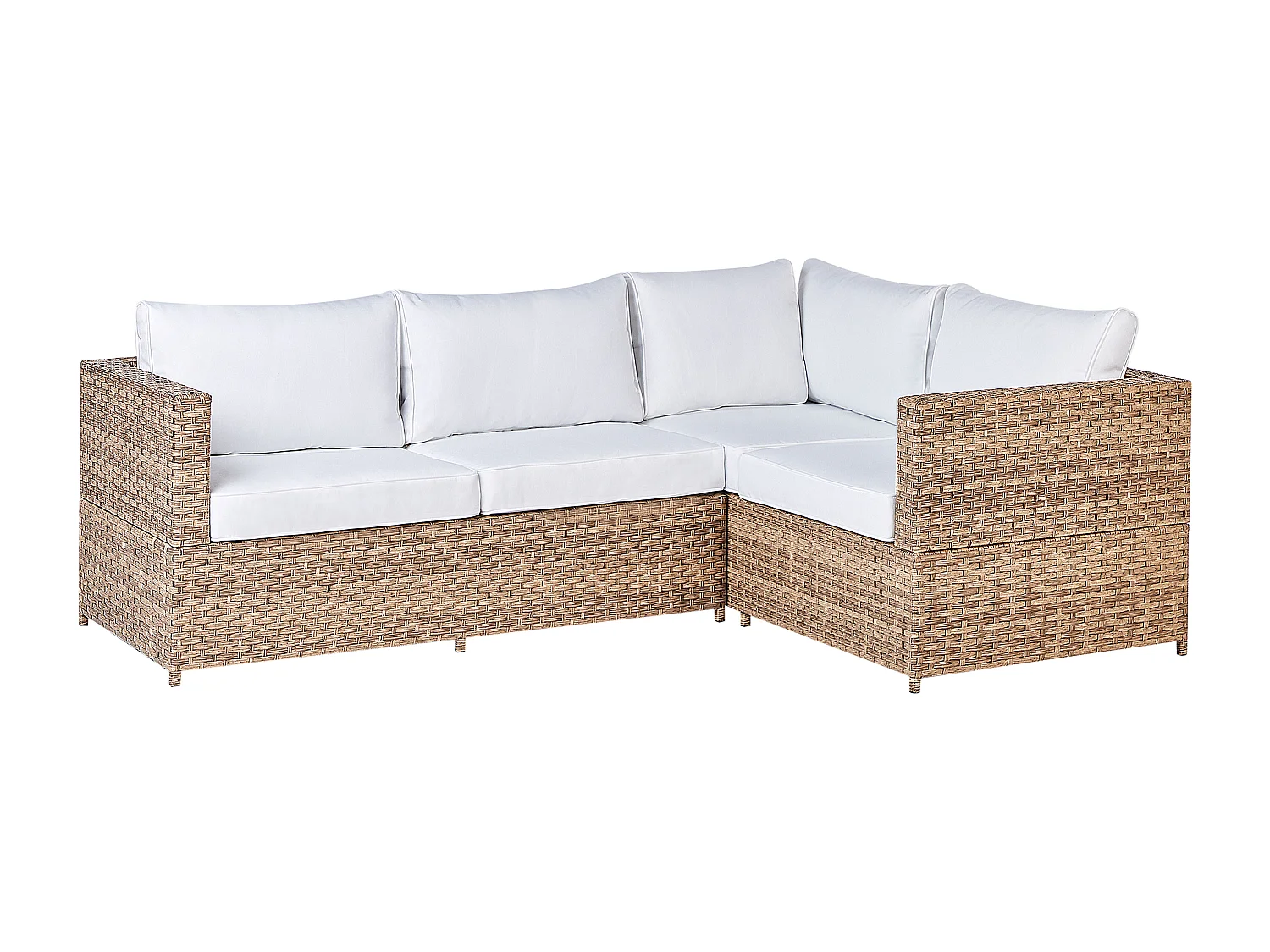 4-Sitzer Lounge Set Rattan hellbraun Ecksofa mit Tisch Auflagen cremeweiß Avola