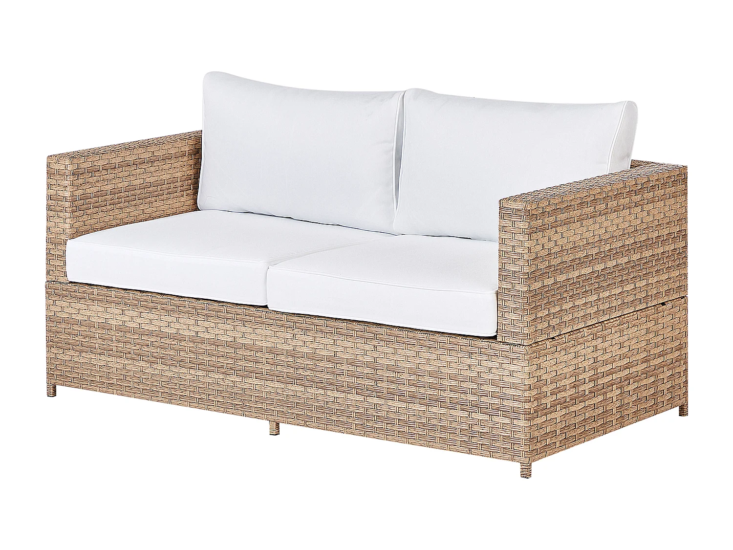 4-Sitzer Lounge Set Rattan hellbraun Ecksofa mit Tisch Auflagen cremeweiß Avola