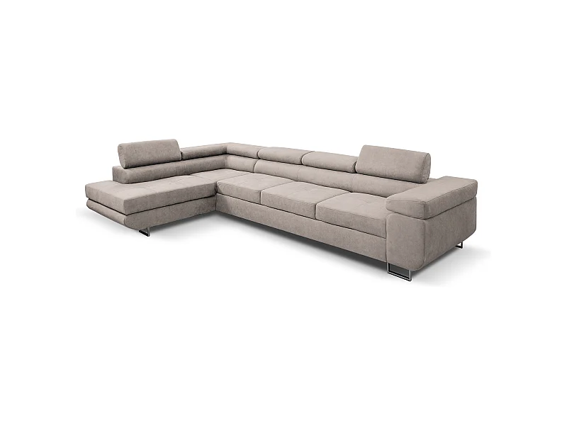 Ecksofa Marlene IV L-Form mit verstellbaren Kopfstützen Schlaffunktion Bettkasten 347 cm Lieferung bis in die Wohnung Wohnzimmer links (Farbe: beige Vena 07)