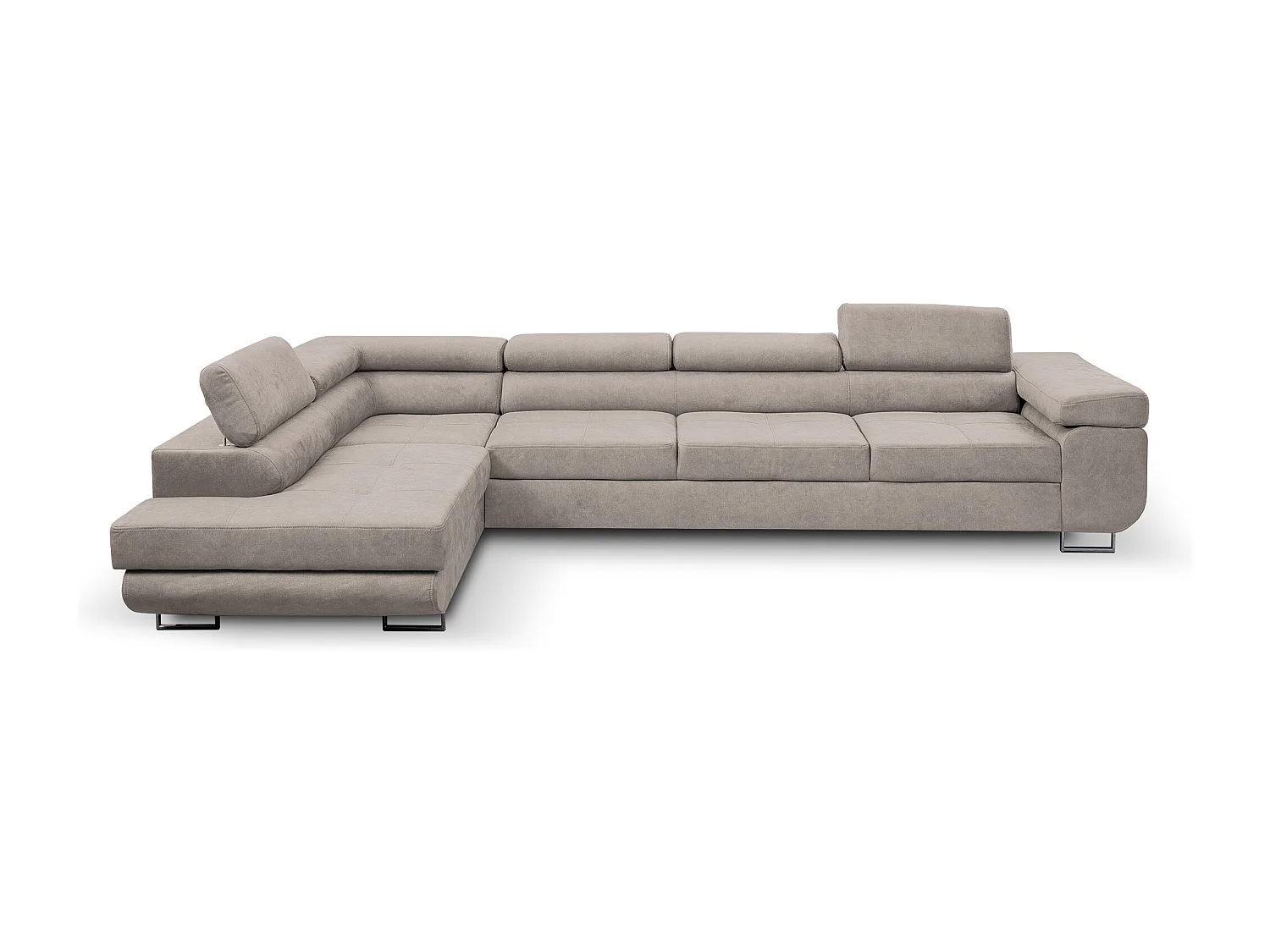 Ecksofa Marlene IV L-Form mit verstellbaren Kopfstützen Schlaffunktion Bettkasten 347 cm Lieferung bis in die Wohnung Wohnzimmer links (Farbe: beige Vena 07)