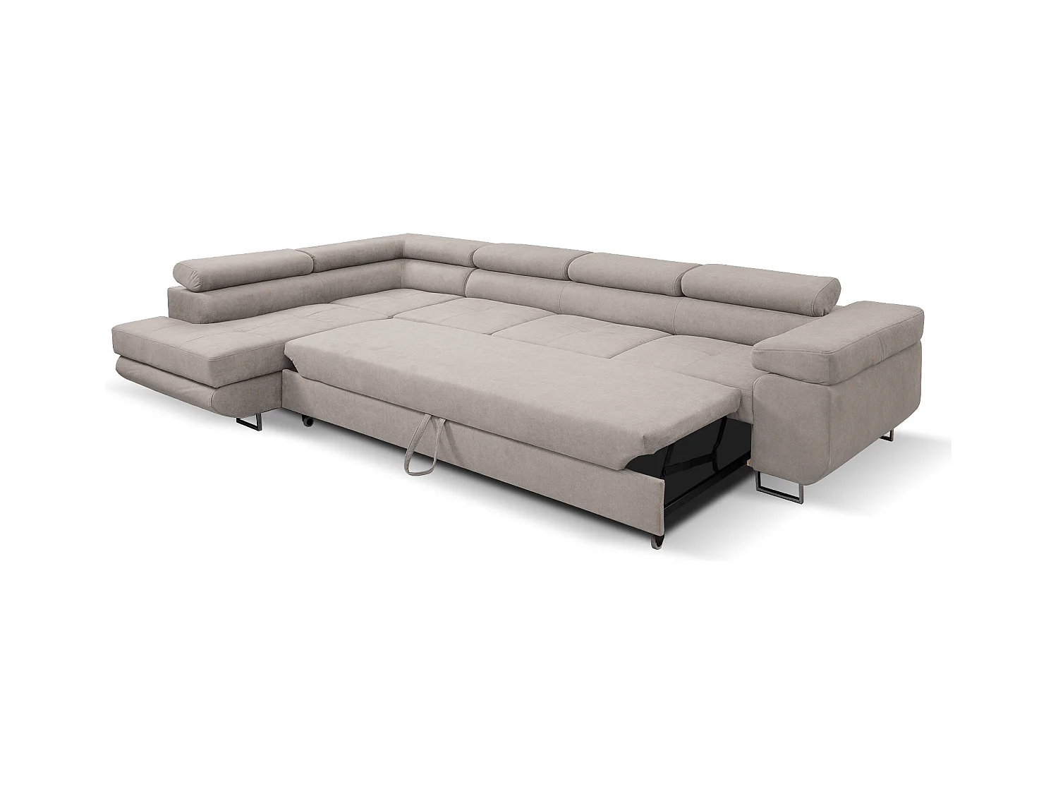 Ecksofa Marlene IV L-Form mit verstellbaren Kopfstützen Schlaffunktion Bettkasten 347 cm Lieferung bis in die Wohnung Wohnzimmer links (Farbe: beige Vena 07)