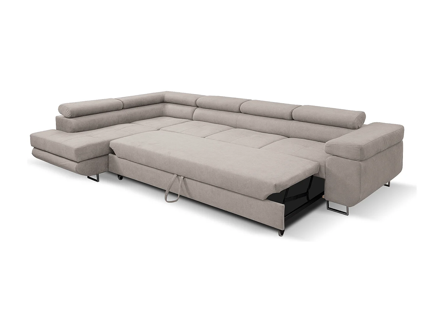 Ecksofa Marlene IV L-Form mit verstellbaren Kopfstützen Schlaffunktion Bettkasten 347 cm Lieferung bis in die Wohnung Wohnzimmer links (Farbe: beige Vena 07)