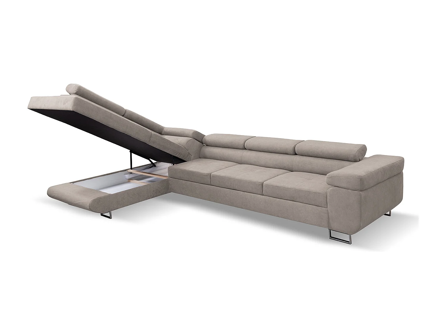 Ecksofa Marlene IV L-Form mit verstellbaren Kopfstützen Schlaffunktion Bettkasten 347 cm Lieferung bis in die Wohnung Wohnzimmer links (Farbe: beige Vena 07)