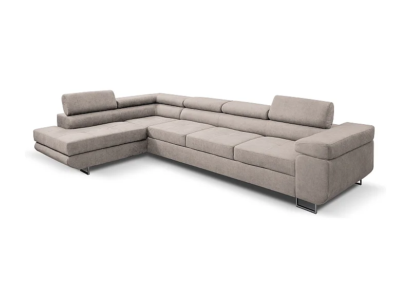 Ecksofa Marlene IV L-Form mit verstellbaren Kopfstützen Schlaffunktion Bettkasten 347 cm Lieferung bis in die Wohnung Wohnzimmer links (Farbe: beige Vena 07)