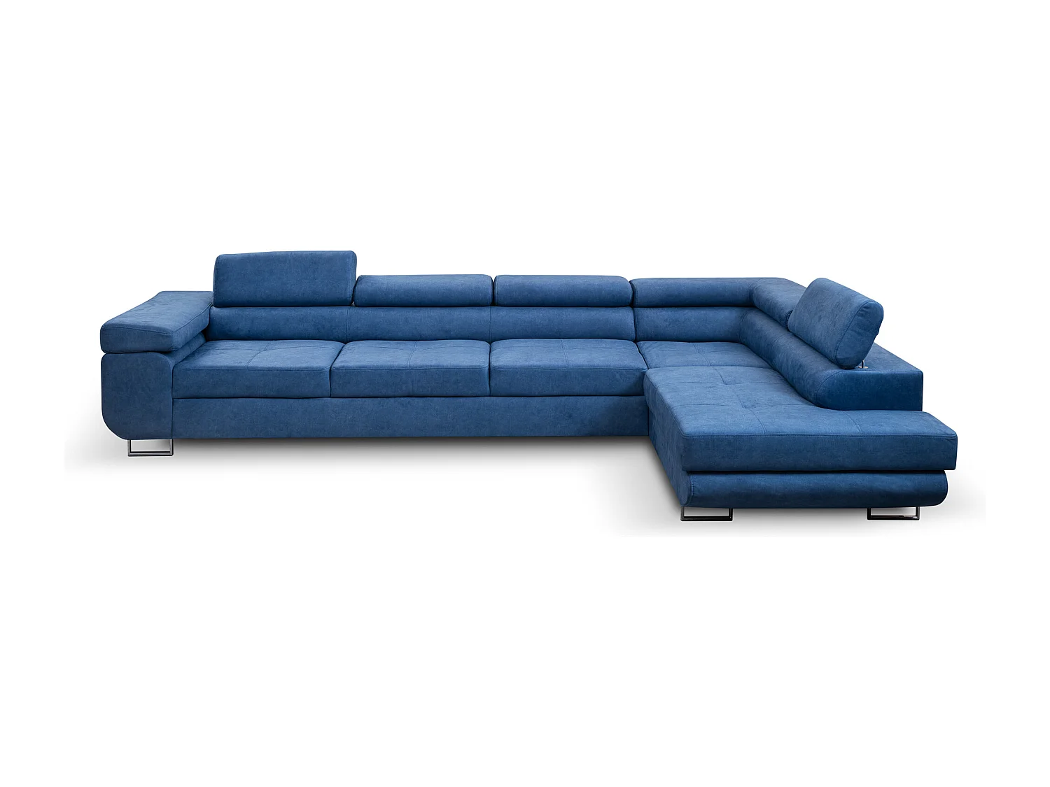 Ecksofa Marlene IV L-Form rechts links mit verstellbaren Kopfstützen Schlaffunktion Bettkasten 347 x 202 cm rechts, blau