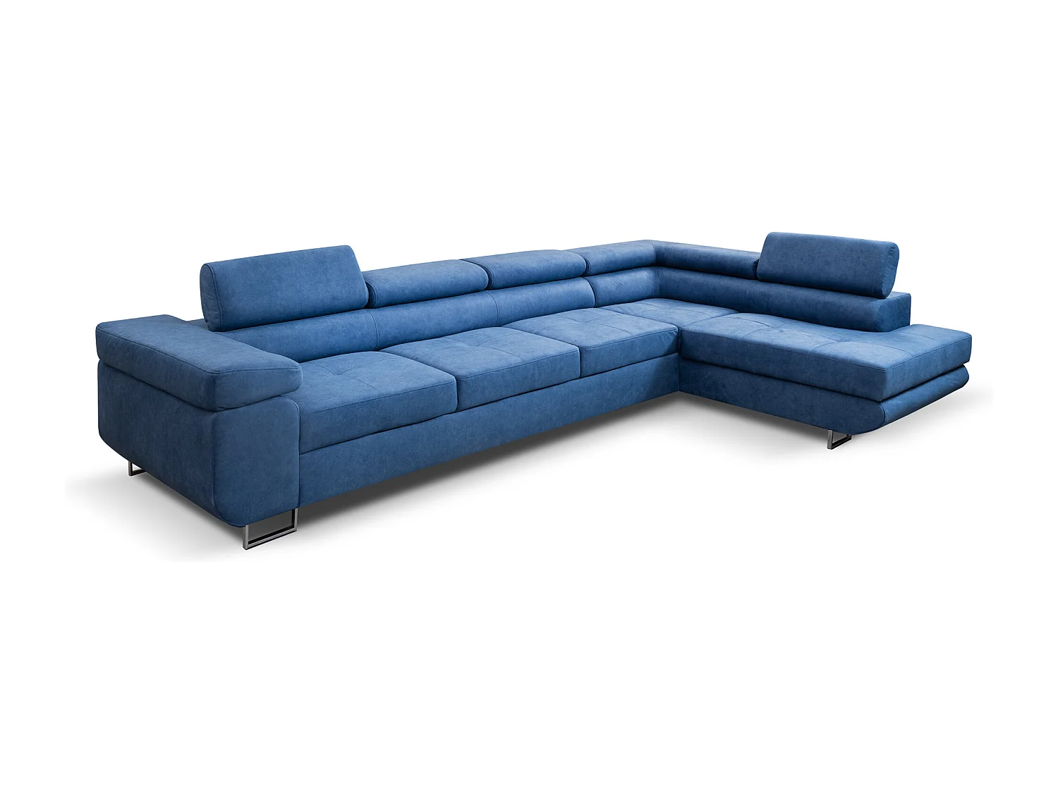 Ecksofa Marlene IV L-Form rechts links mit verstellbaren Kopfstützen Schlaffunktion Bettkasten 347 x 202 cm rechts, blau